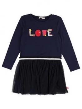 Image of Billieblush Girls Pom Pom Mesh Tutu Dress - Navy