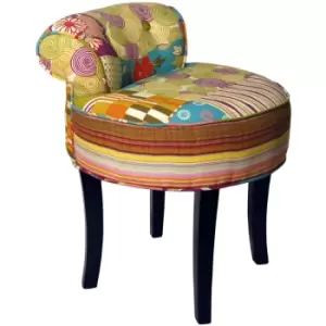 Image of PATCHWORK - Shabby Chic Chair Padded Stool / Wood Legs - Multi-coloured - Black / Multi-coloured