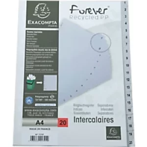 Image of Forever Indices PP Dividers A4, 20 Part, 1-20, Grey, Pack of 20