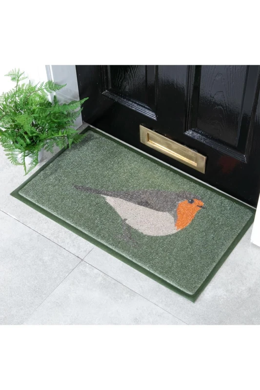 Image of Artsy Doormats Green Robin Doormat (70 X 40Cm), Green DMW-ROBIN-7040