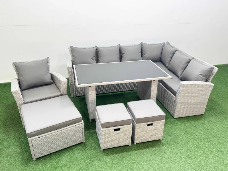 Image of Fimous Outdoor Garden Furniture Sets 10 Seater Wicker Rattan Corner Sofa Sets in Light Grey Light Grey Unisex
