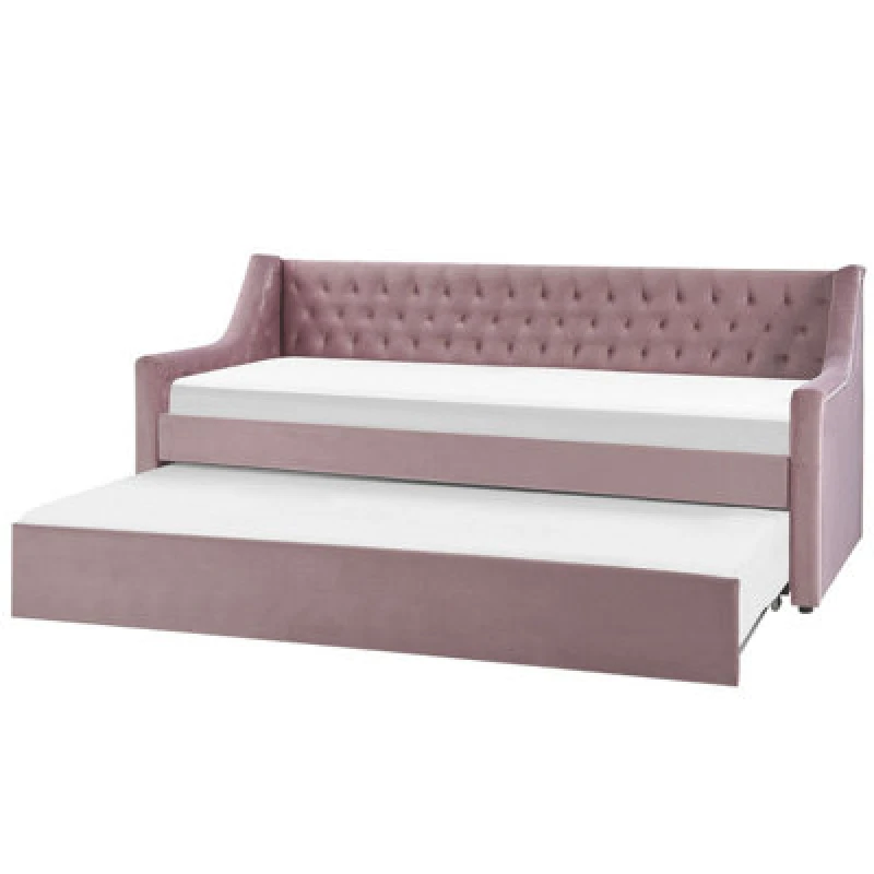 Image of Beliani Trundle Bed Velvet Montargis 90 X 200 Cm (Eu Single) Pink