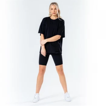 Image of Hype Black Oversized T-Shirt and Cycle Shorts Womens Set - Black