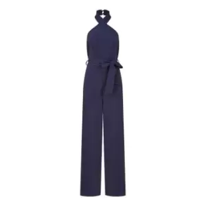 Image of Mela London Navy Cross Over Halter Neck Jumpsuit - Blue