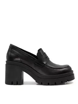 Image of Dune London Grounded Block Heel Penny Loafer - Black, Size 7, Women