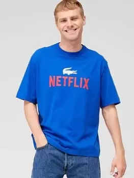 Image of Lacoste x Netflix Back Print T-Shirt - Blue Size M Men