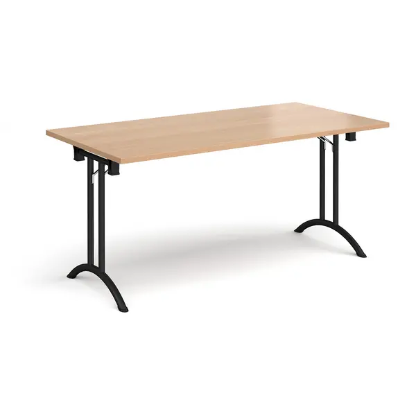 Image of Rectangular Folding Meeting Table with Black Curved Legs - 1600mm - Beech