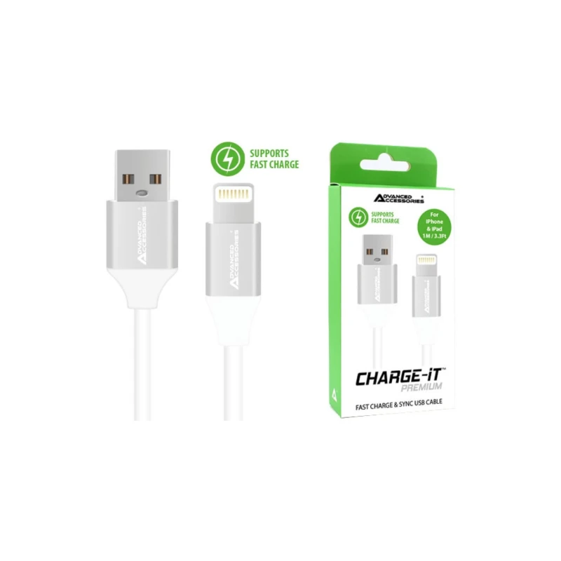 Image of CHARGE-IT Premium 1 Metre USB-A to Lightning Cable - White MRM07020 White