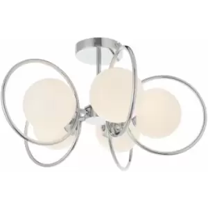 Image of Loops - Semi Flush Ceiling Light Chrome Plate & Opal Glass 5 x 3W LED G9 Dimmable