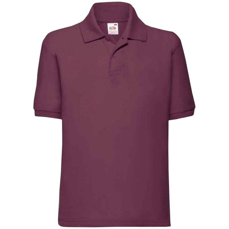 Image of Fruit of the Loom Poly Cotton Pique Polo Shirt in Burgundy Size: 12-13 Years Burgundy Unisex 12-13 Years
