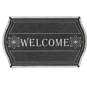 Image of JVL 45x75cm Floral Look PVC Welcome Doormat - Silver/Black