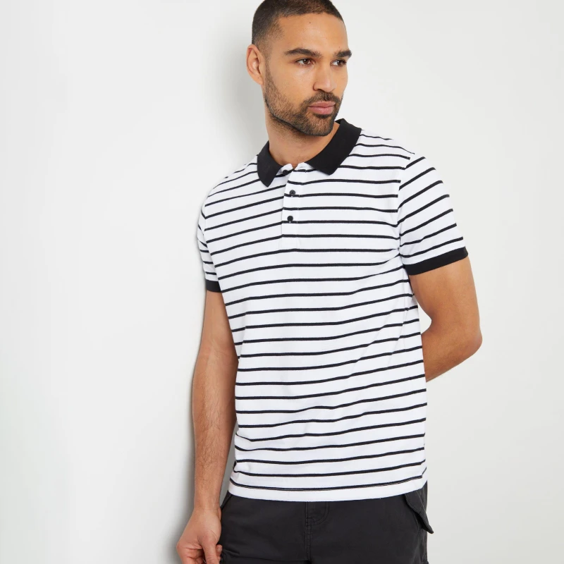 Image of Threadbare Cotton Striped Polo Shirt - Black S