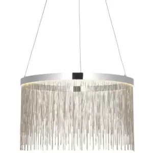 Image of Circular Ceiling Pendant Light Fitting - Chrome Plate & Silver Waterfall Chains