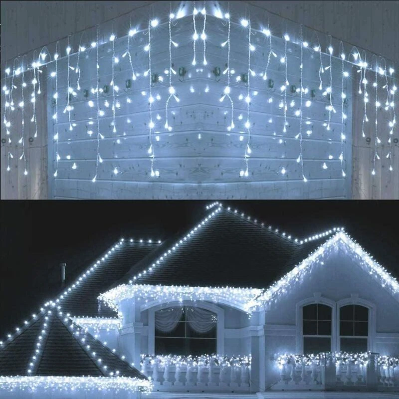 Image of Shatchi 720 Cool White ICICLE LEDs Clear Cable with 8 Effects Multifunction Auto Memory Indoor/Outdoor Christmas White