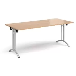 Image of Rectangular folding leg table with silver legs and curved foot rails 1800mm x 800mm - beech