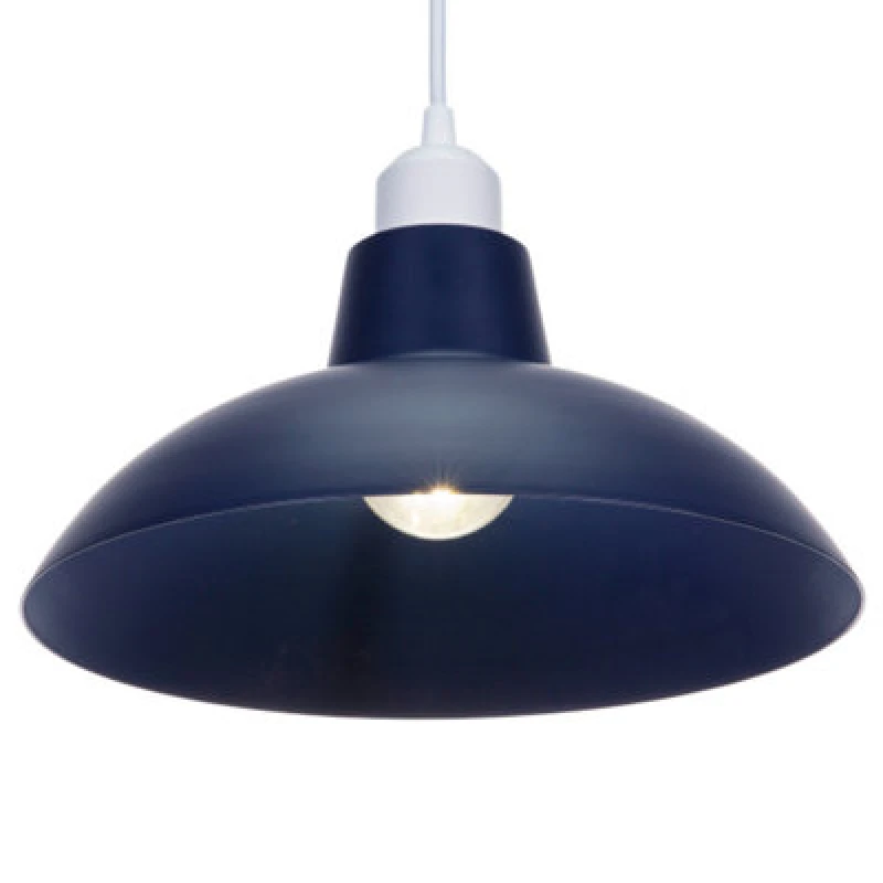 Image of Happy Homewares Industrial Retro Designed Matt Midnight Blue Curved Metal Ceiling Pendant Shade