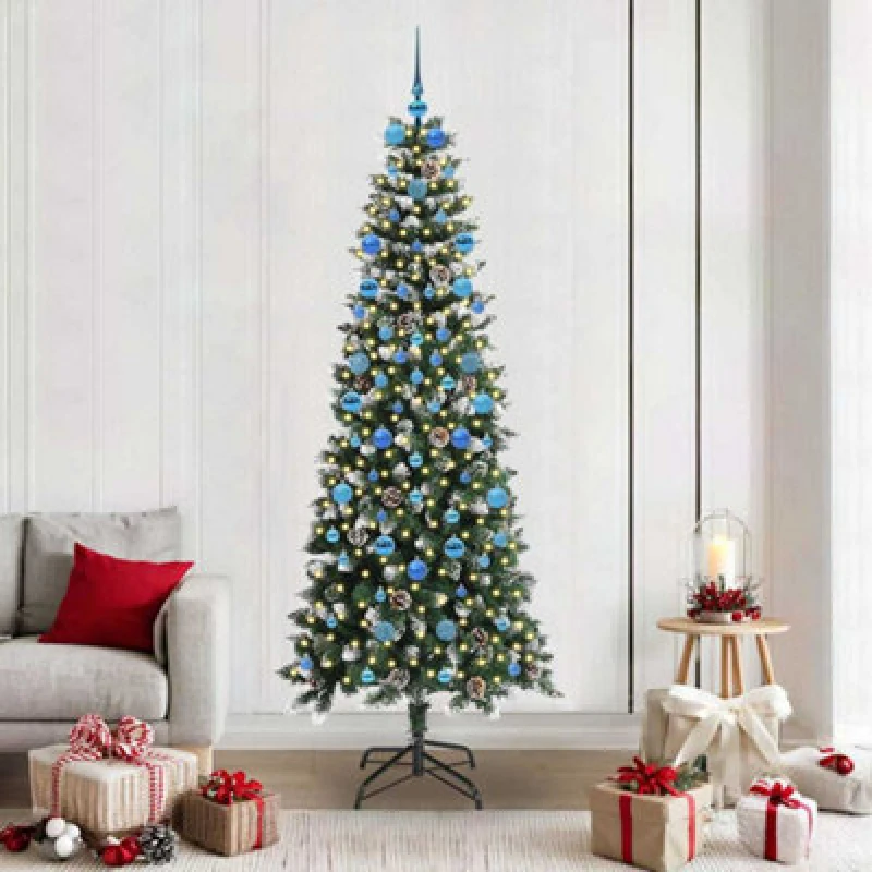 Image of vidaXL Artificial Christmas Tree with 300 LEDs, Blue Balls Green 86 x 86 x 210 cm, Green 3395839