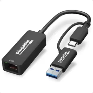 Image of Plugable Technologies 2.5G USB C and USB to Ethernet Adapter 2-in-1 Adapter