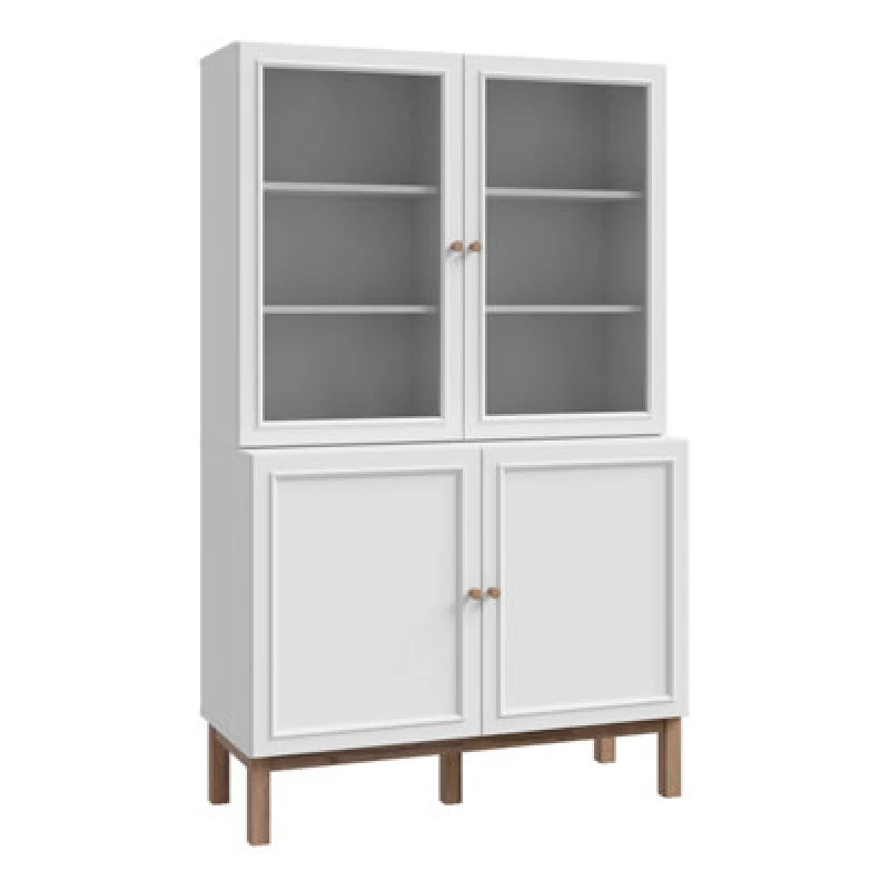 Image of Furniture To Go Wensley Display Cabinet With 2 Doors And 2 Glass Doors In Light Grey And Oak