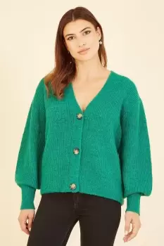 Image of Green Button Front Knitted Cardigan