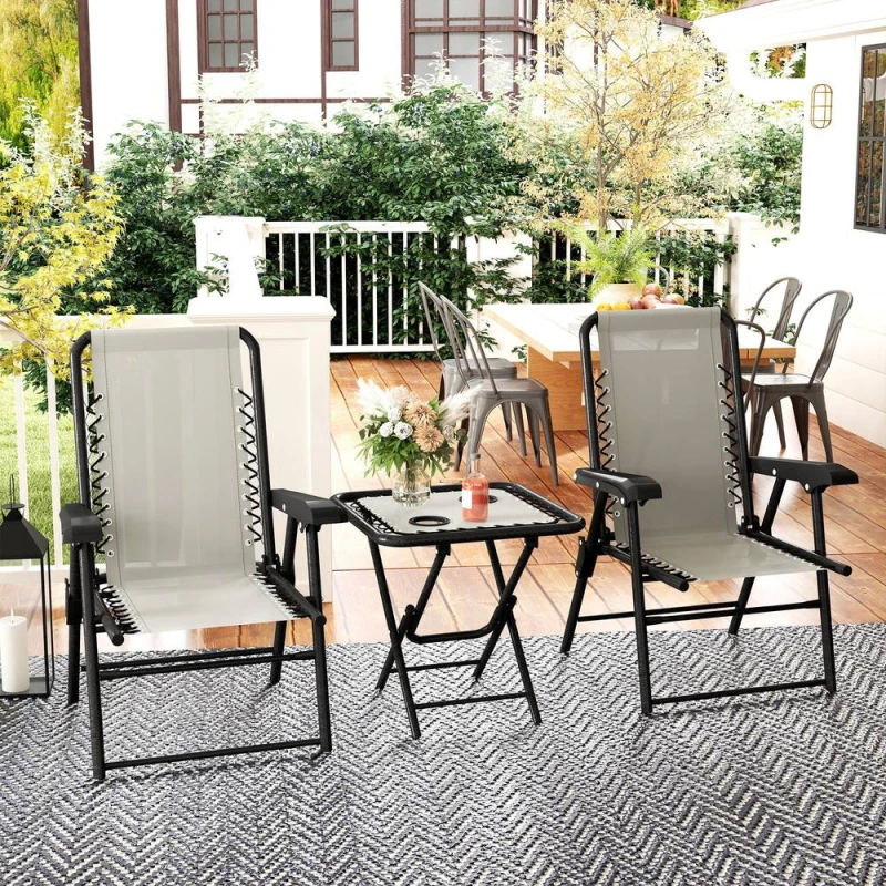 Image of OUTSUNNY 3 Pieces Folding Garden Bistro Set with Cup Holders, Cream White Cream Unisex