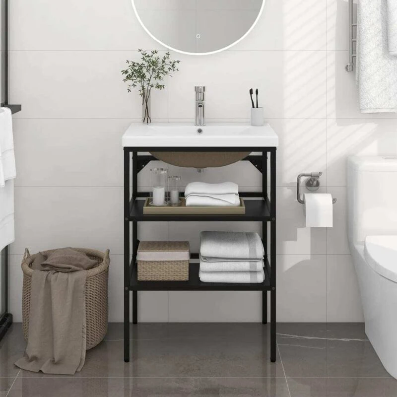 Image of VIDAXL Bathroom Washbasin Frame with Built-in Basin Black Iron vidaXL 8720286970263