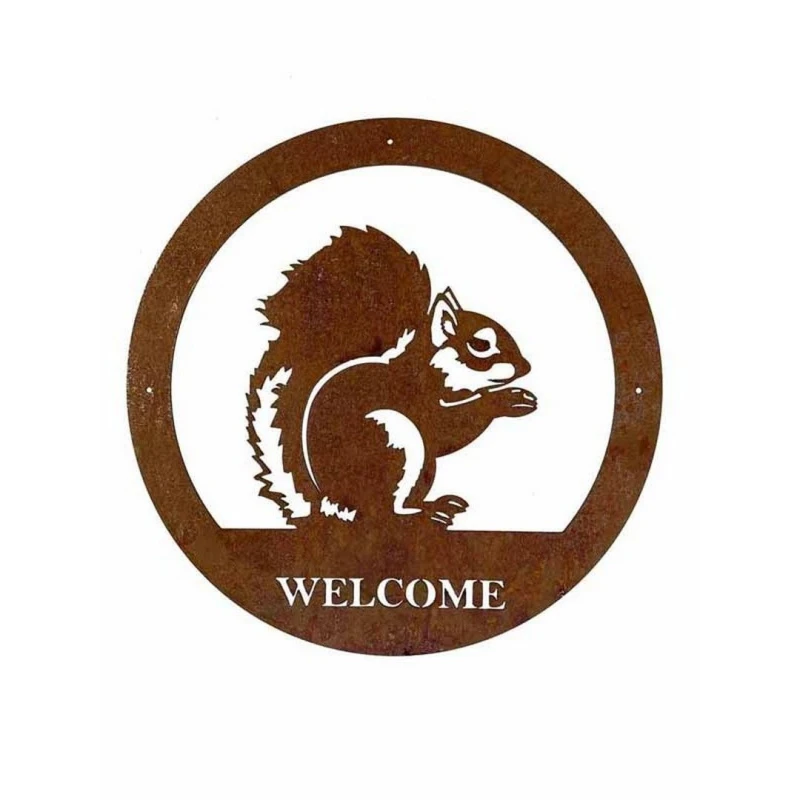 Image of Poppyforge Squirrel Welcome Wall Art - Large - Steel - W49.5 x H49.5cm - BM/RtR in Brown Brown Unisex