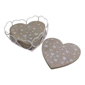 Image of Set Of 4 Heart Shaped Coasters In Wire Holder