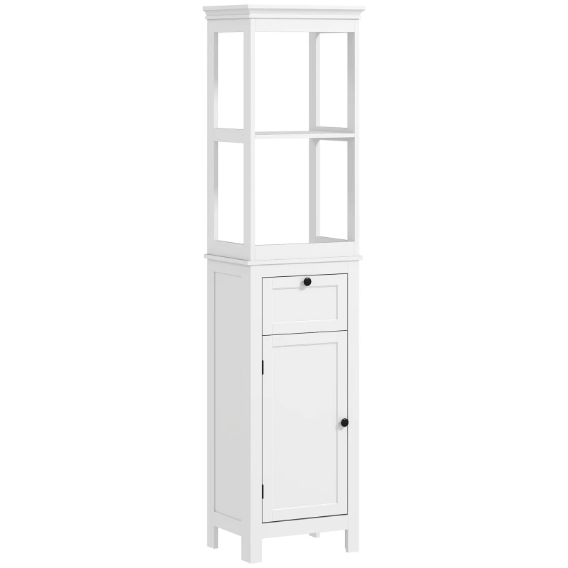 Image of HOMCOM Slim Bathroom Storage Cabinet with Open Shelves and Drawer, White White