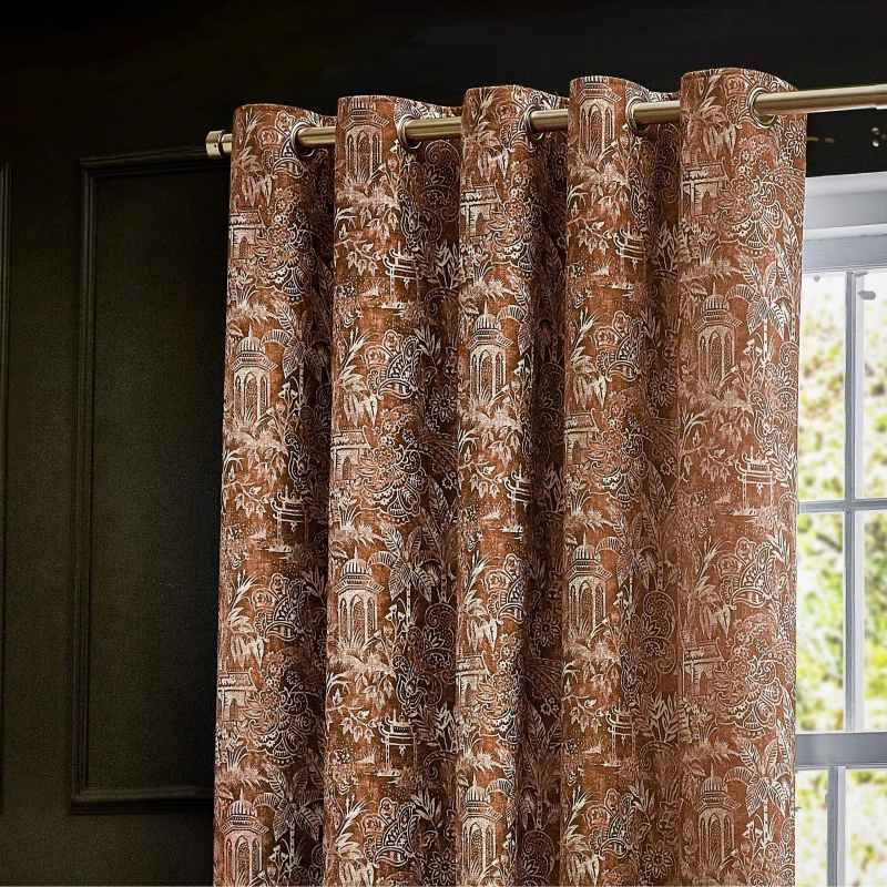 Image of Bengal Eyelet Curtains Amber, Amber / 117 x 183cm