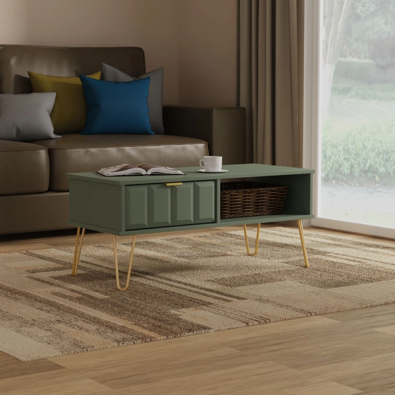 Image of Welcome Furniture Ltd Cube 1 Drawer Coffee Table in Reed Green - Ready Assembled, Green CUF231RGRG