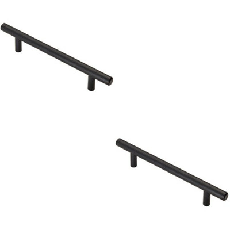 Image of Loops 2x T Bar Cupboard Pull Handle 188 x 12mm 128mm Fixing Centres Matt Black unisex