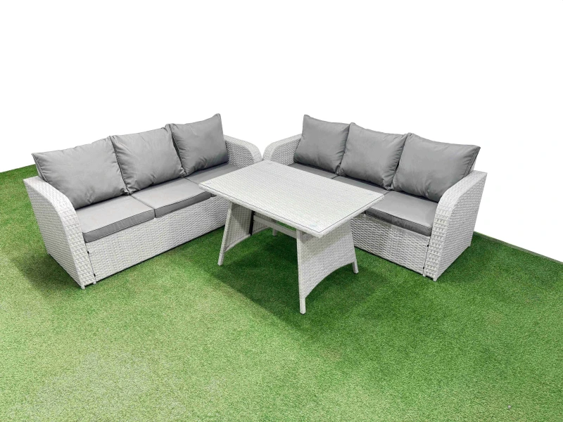Image of Fimous Rattan High Back Lounge Sofa Set with 3 Seater Sofa in Light Grey Light Grey Unisex