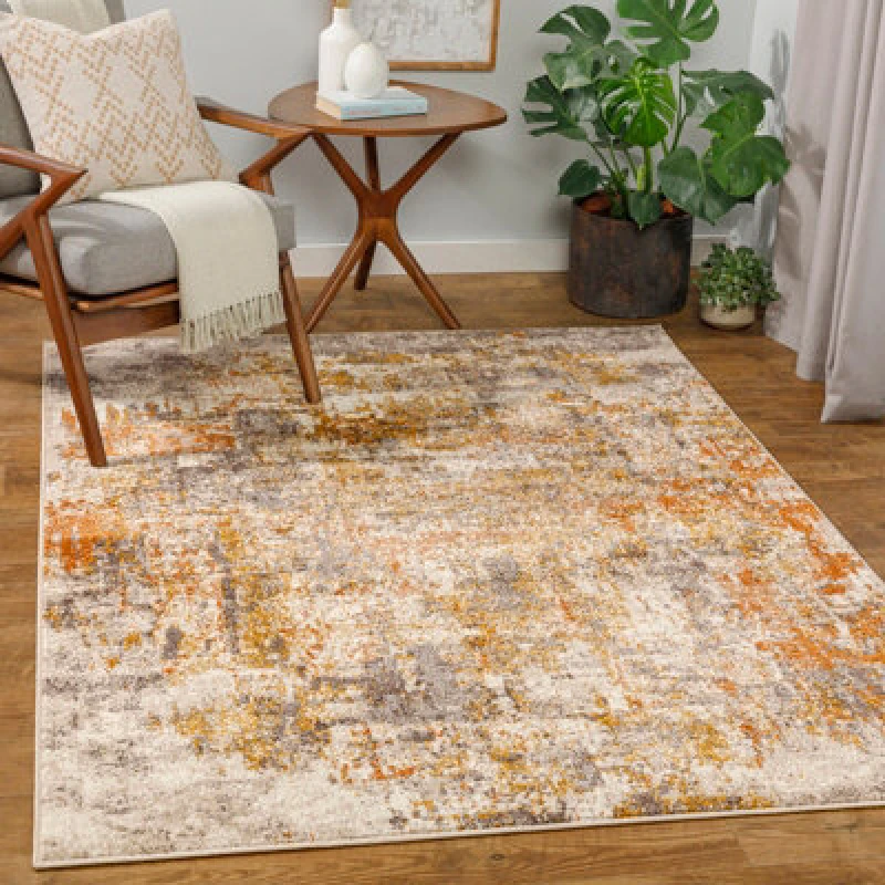 Image of Livabliss Abstract Modern Marble Orange Jeevika Area Rug 160 X 213cm - Easy Care, Non Shedding, Ideal For Living Room & Bedroom