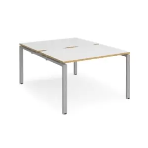 Image of Bench Desk 2 Person Rectangular Desks 1200mm White/Oak Tops With Silver Frames 1600mm Depth Adapt