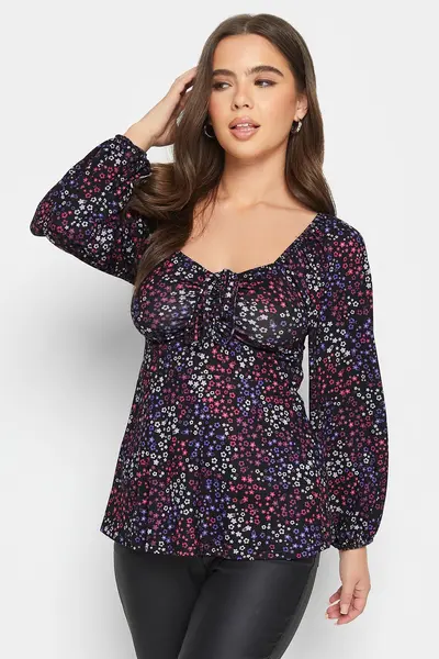 Image of PixieGirl Petite Ruched Front Top Black