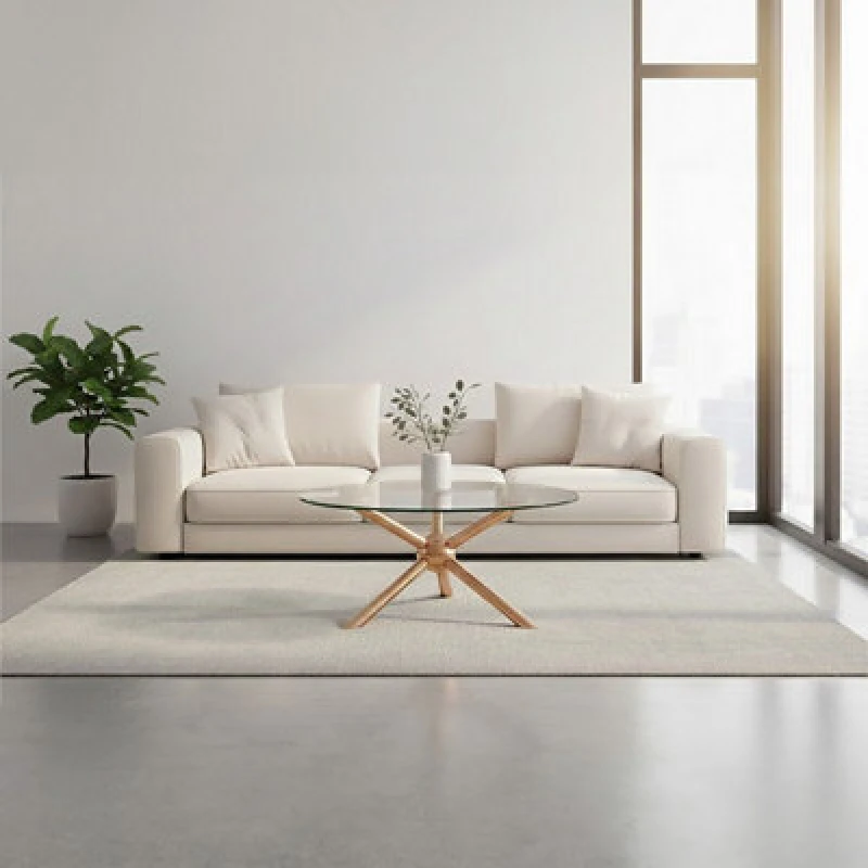 Image of Premier Housewares Distinctive Base Design Round Rose Gold Coffee Table, Elegant Display Table, Clear Tempered Glass Top Table Gold