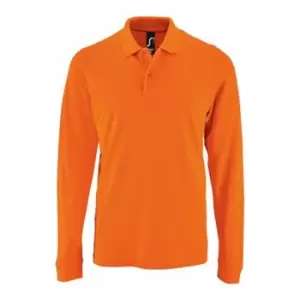 Image of SOLS Mens Perfect Long Sleeve Pique Polo Shirt (M) (Orange)