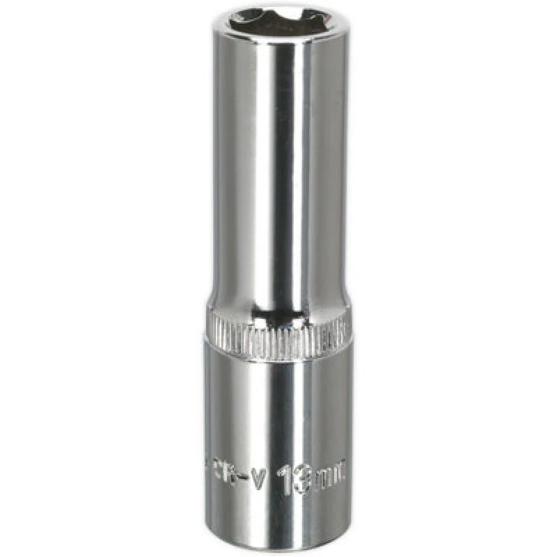 Image of Loops 13mm Forged Steel DEEP Drive Socket - 1/2" Square Drive Polished Chrome Vanadium Metallics
