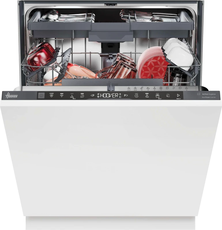 Image of Hoover H-DISH 700 HI 4A4S3PSA-80 WiFi Connected Fully Integrated Full Size Dishwasher - Black Control Panel with Fixed Door Hinge Kit - A Rated, Black