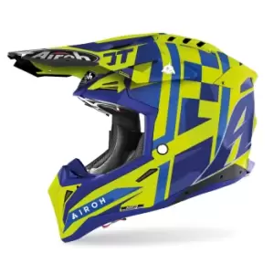 Image of Airoh Aviator 3 TC21 Motocross Helmet, blue-yellow, Size S, blue-yellow, Size S