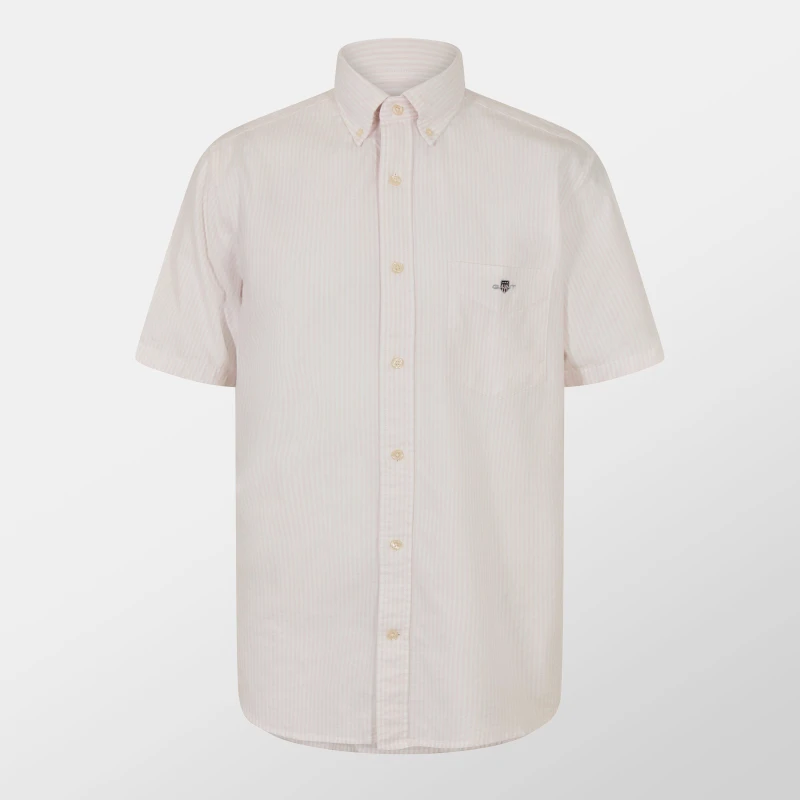 Image of Gant Regular Fit Striped Classic Oxford Short Sleeve Shirt Light Pink male S