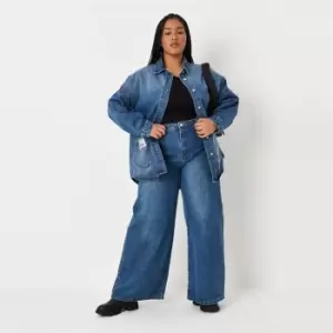 Image of Missguided Plus Wide Leg Jean Co Ord - Blue
