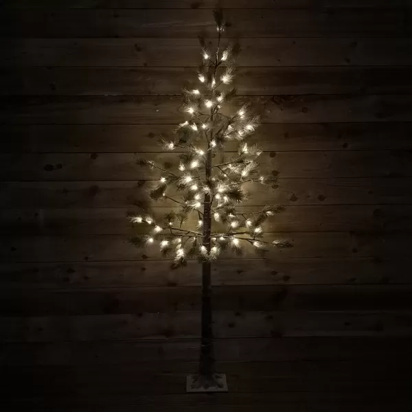Image of 6ft (1.8m) 96 LED Indoor Outdoor Flocked Lit Green Christmas Tree in Warm White