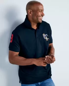 Image of Cotton Traders Mens Short Sleeve Embroidered Polo Shirt in Blue