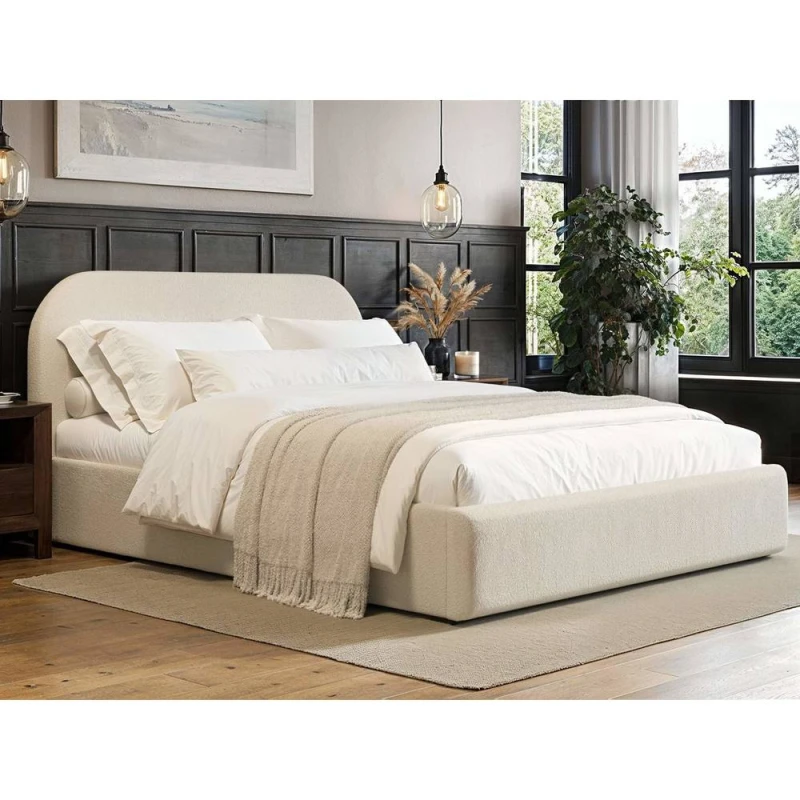 Image of Flair Alba Ottoman Bed Cream Boucle Size: Double Cream Unisex Double