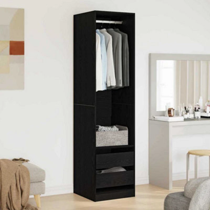 Image of Vidaxl Wardrobe With Drawer Black Oak 50 X 50 X 200 Cm Engineered Wood