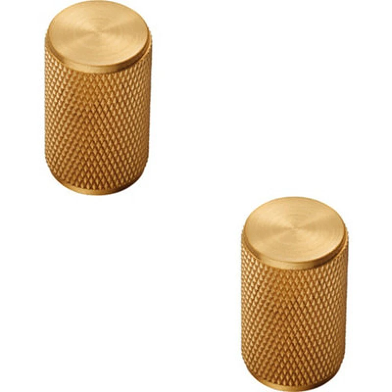Image of Loops 2x Knurled Cylindrical Cupboard Door Knob 18mm Dia Satin Brass Cabinet Handle Metallics unisex