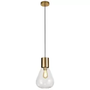 Image of Luminosa Lighting - Narrow Ceiling Pendant, 1 x E27, Ancient Brass, Clear Glass