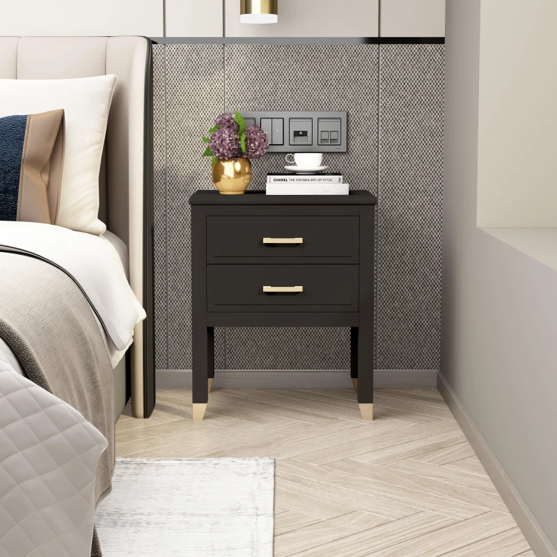 Image of Cabinet Bits Palazzi 2 Drawer Bedside Table in Black Unisex